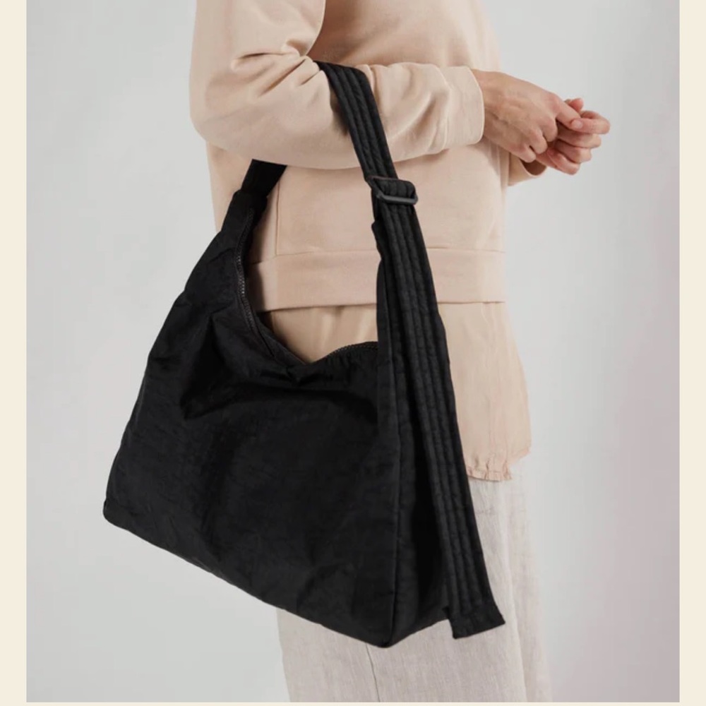 Baggu Nylon Shoulder Bag Black Zip Tote - Picture 3 of 5